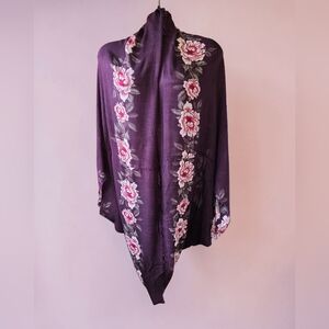 American Eagle Peony Open Front Lightweight Boho Plum Cardigan Shrug One Size